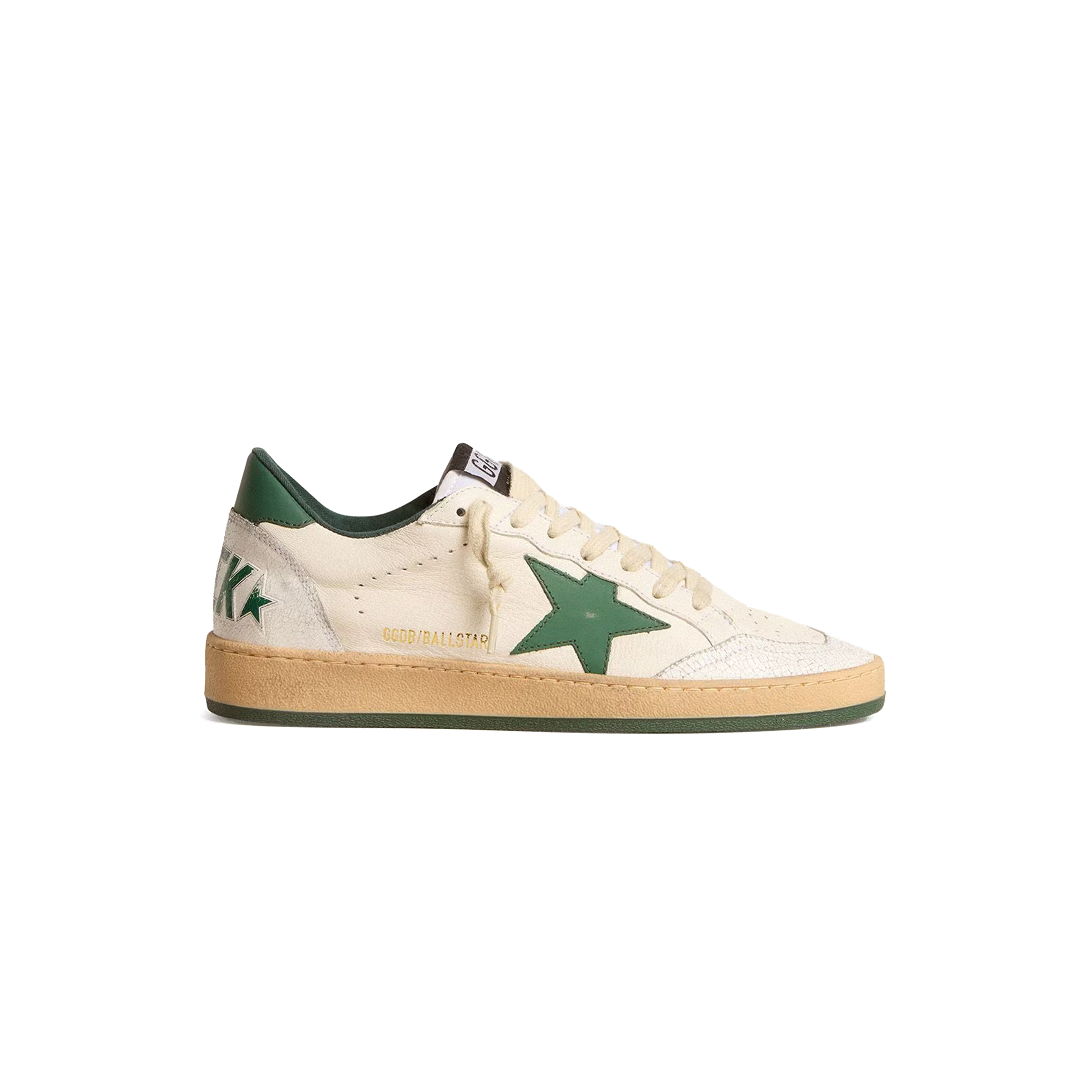 GOLDEN GOOSE WOMEN'S BALL STAR WISHES IN WHITE NAPPA LEATHER WITH GREEN LEATHER STAR AND HEEL TAB GWF00117